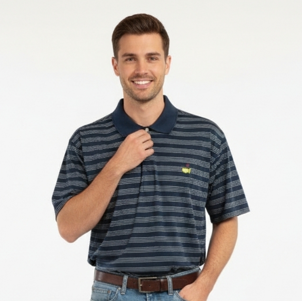 Augusta National Golf Shop Masters Navy and Gray Striped Polo Shirt